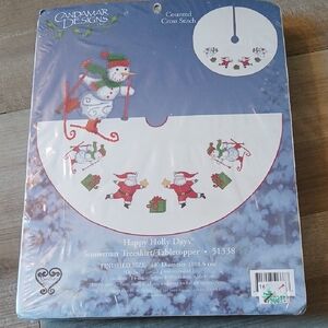 Candamar Designs Snowman Tree Skirt Tabletopper - White and Red